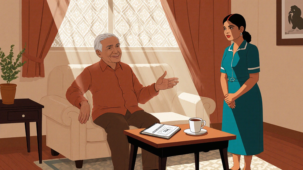 Living room negotiation between a homeowner and housemaid.