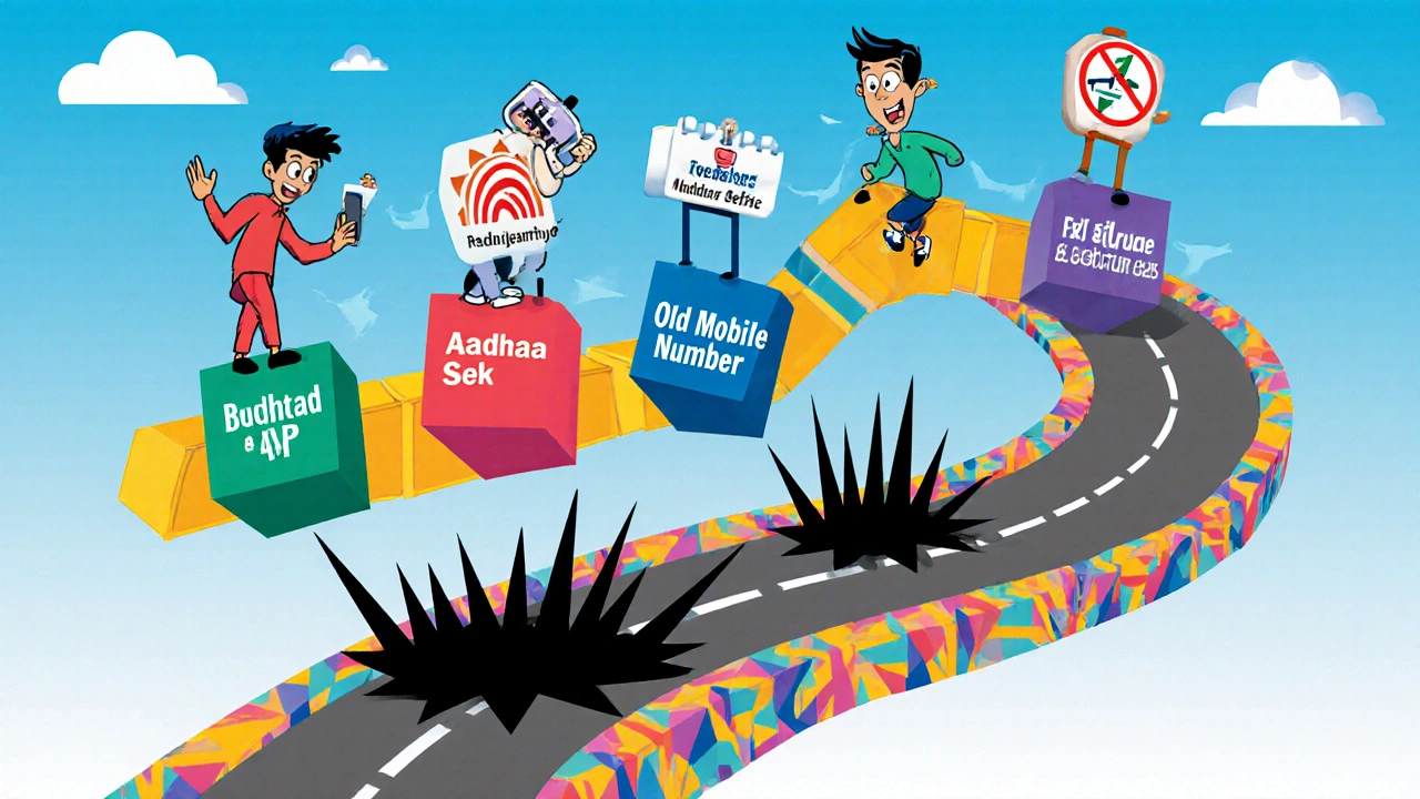 Colorful geometric flowchart showing steps to start mutual fund investment with obstacles