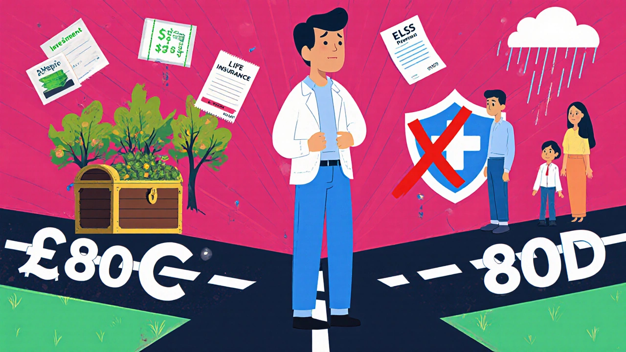 Confused person at a fork in the road labeled 80C and 80D with symbolic paths