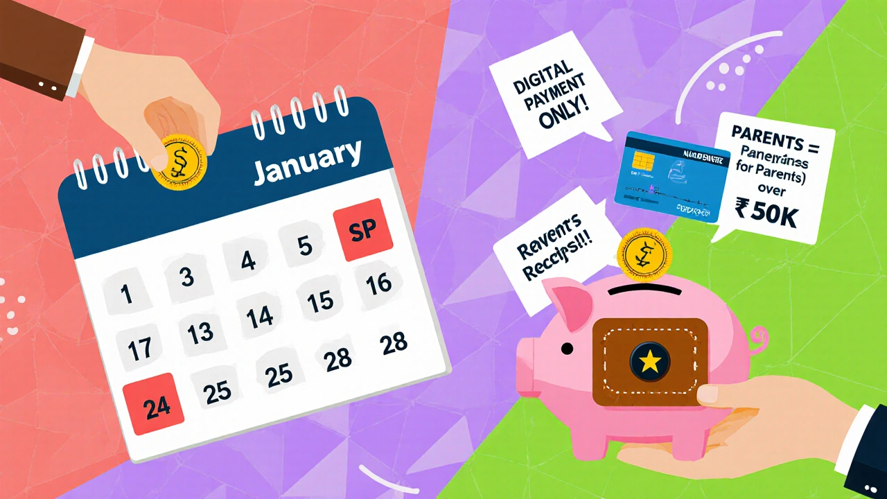January calendar with SIP coins and health insurance renewal for senior parents