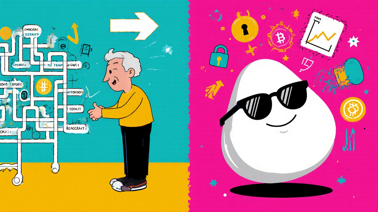 Older shopper scanning QR code that turns into a friendly NFT badge