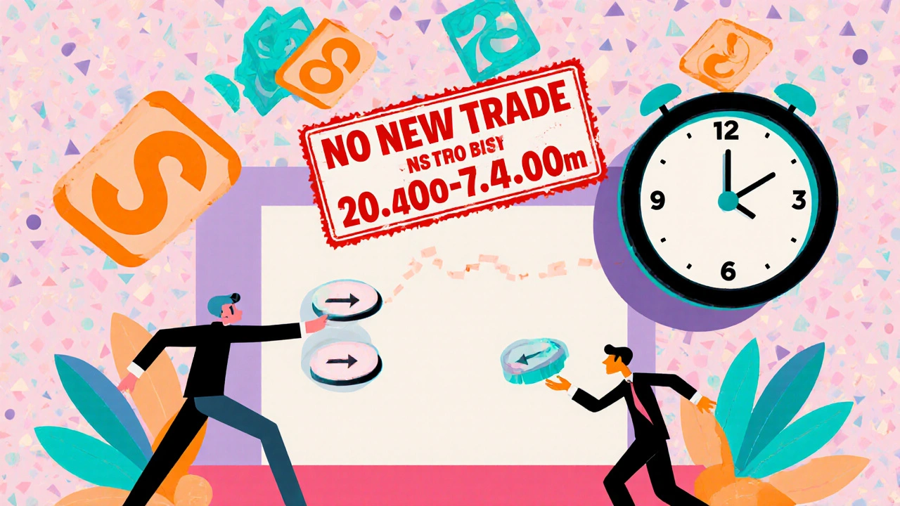 Post-closing derivatives session with floating contracts and closing stamp in Memphis design