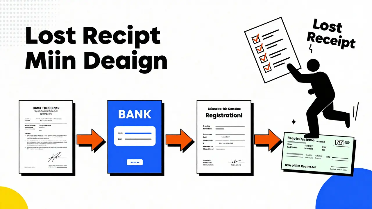 A timeline showing property payment steps with a falling receipt, highlighting the importance of timely tax claims.