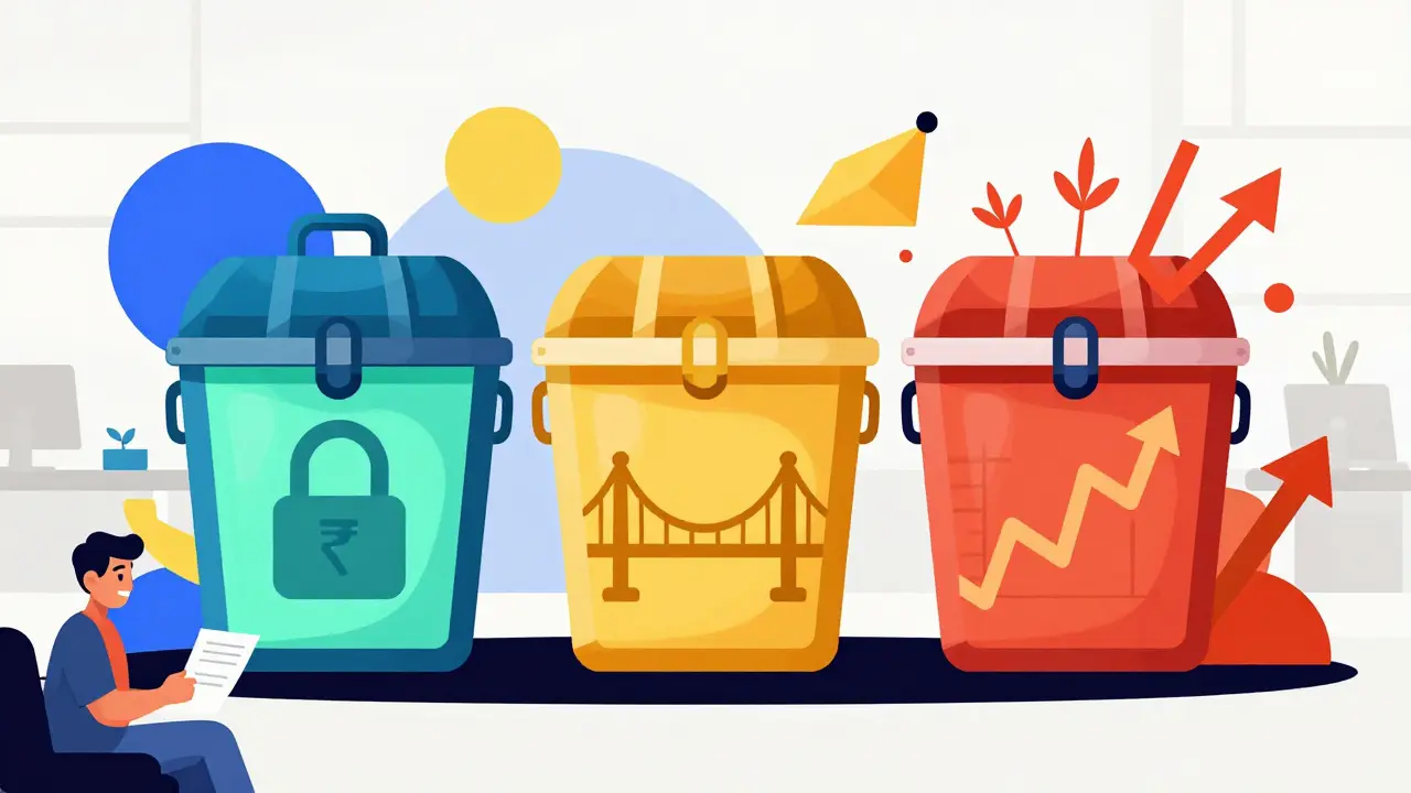 Investment containers showing different risk levels