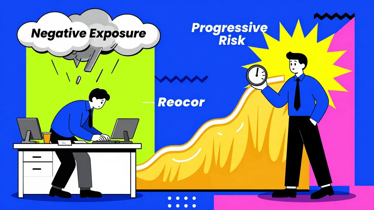 Two traders side by side: one in chaos with large bets, the other calmly scaling risk with golden profit waves, in vibrant Memphis design style.