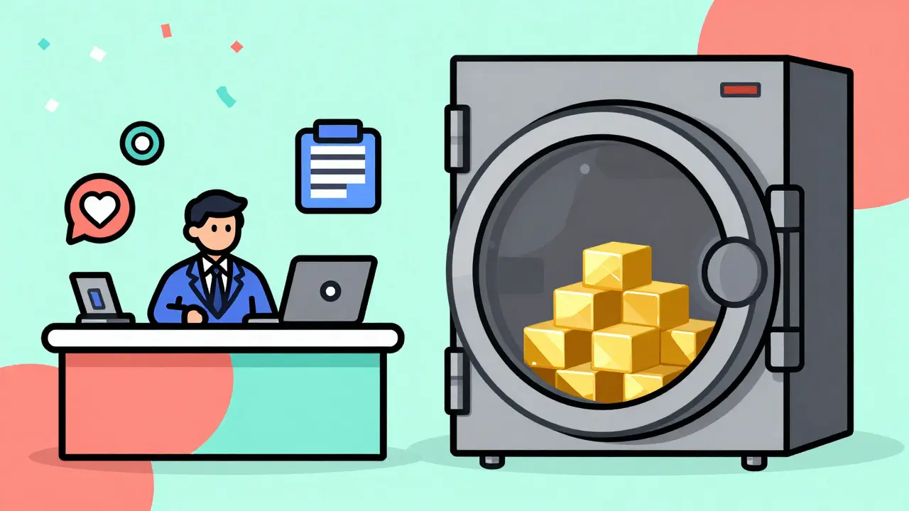 A digital vault separating client funds from broker assets in Memphis design style.