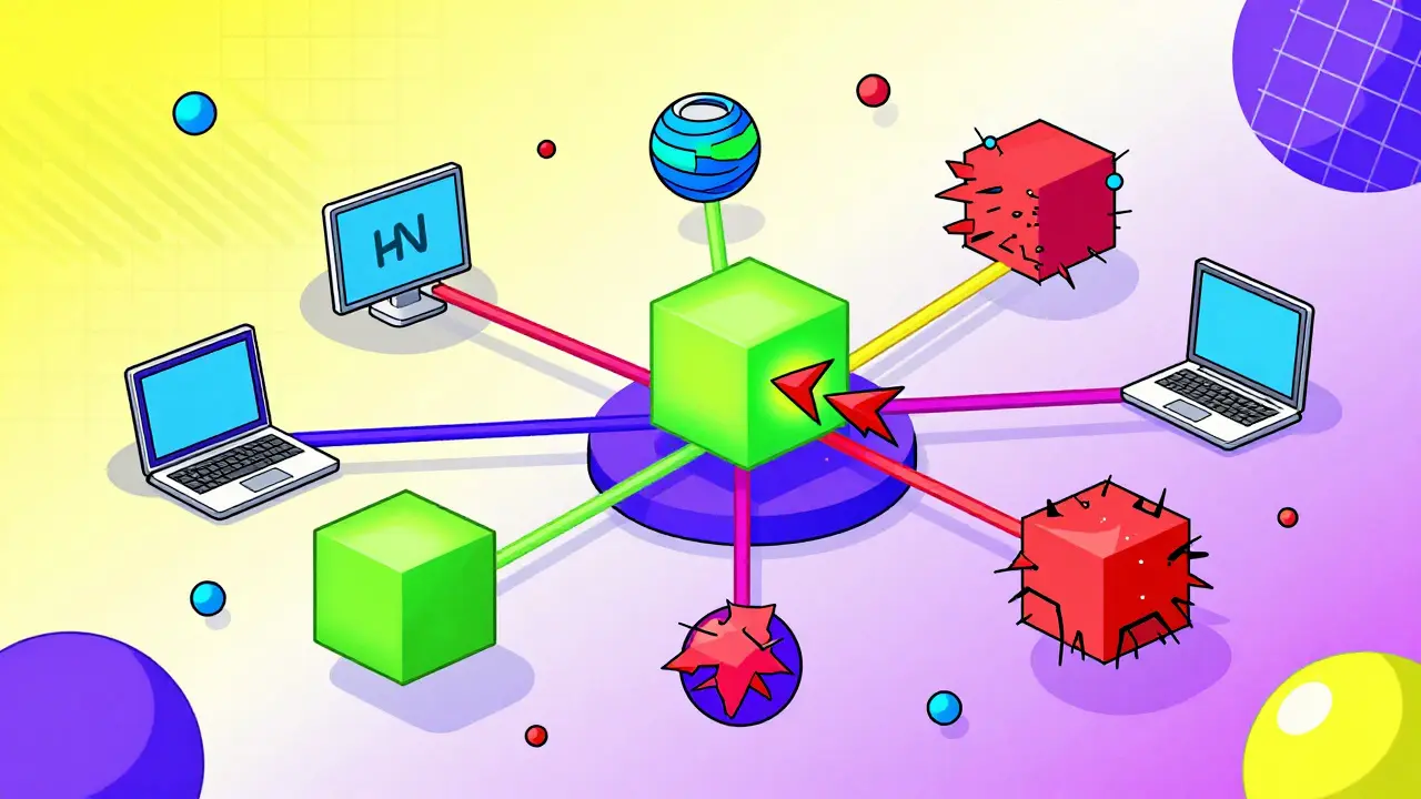 Abstract Memphis design showing a network of honest and malicious blockchain nodes.