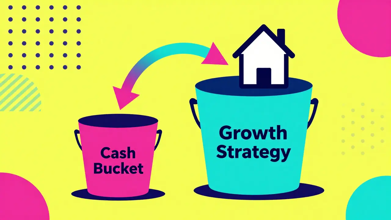 Two colorful buckets representing a financial strategy for sustainable withdrawals.