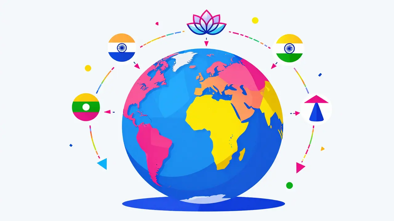 Abstract art depicting India's alignment with global market standards