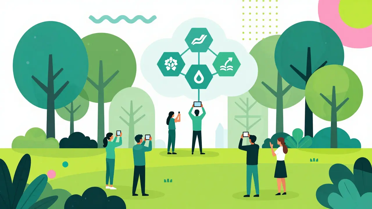 Abstract forest scene showing community-led biodiversity tracking