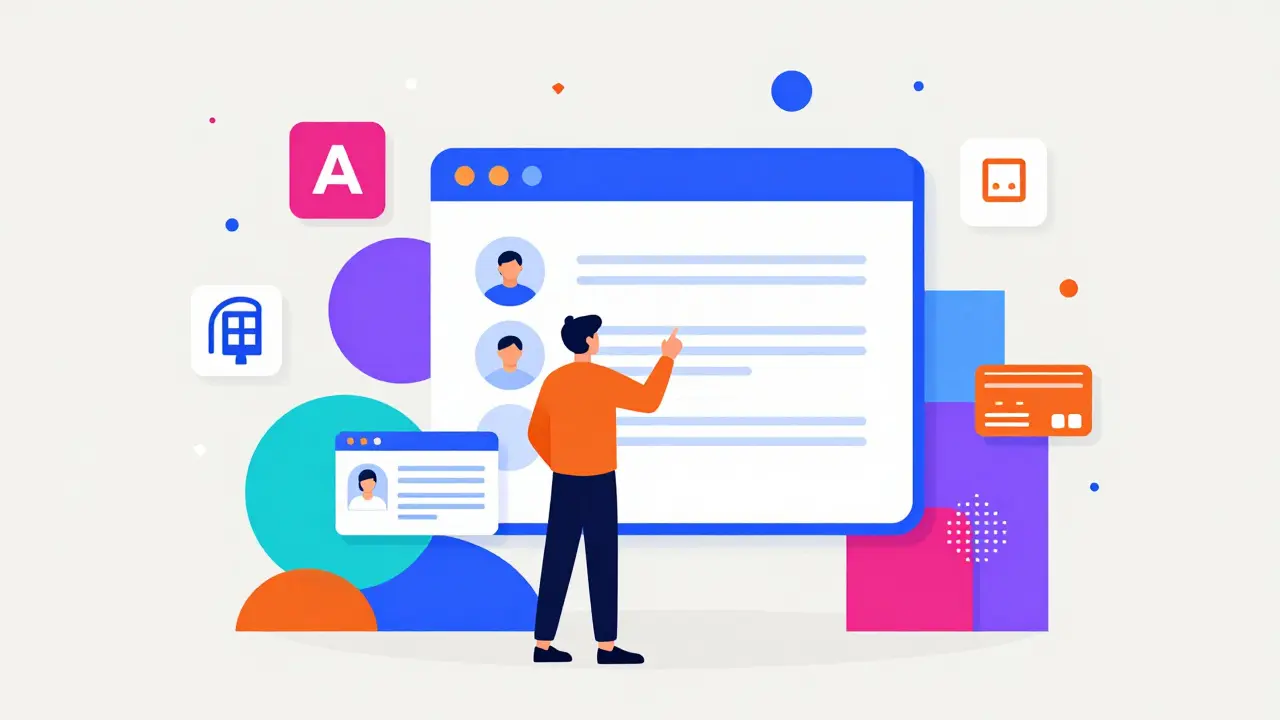 Abstract illustration of updating nominee details with colorful geometric icons