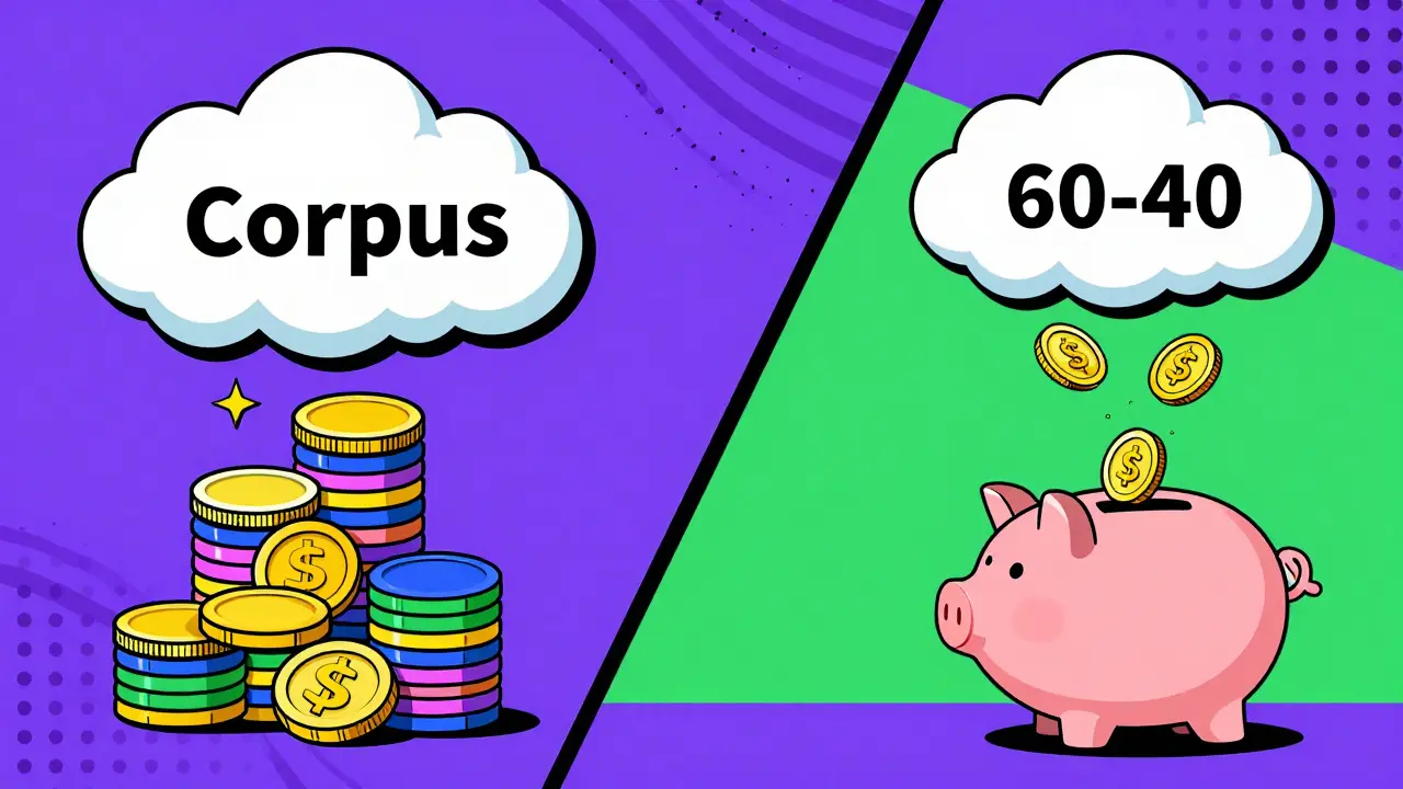 Abstract illustration showing corpus splitting into lump sum and monthly pension streams