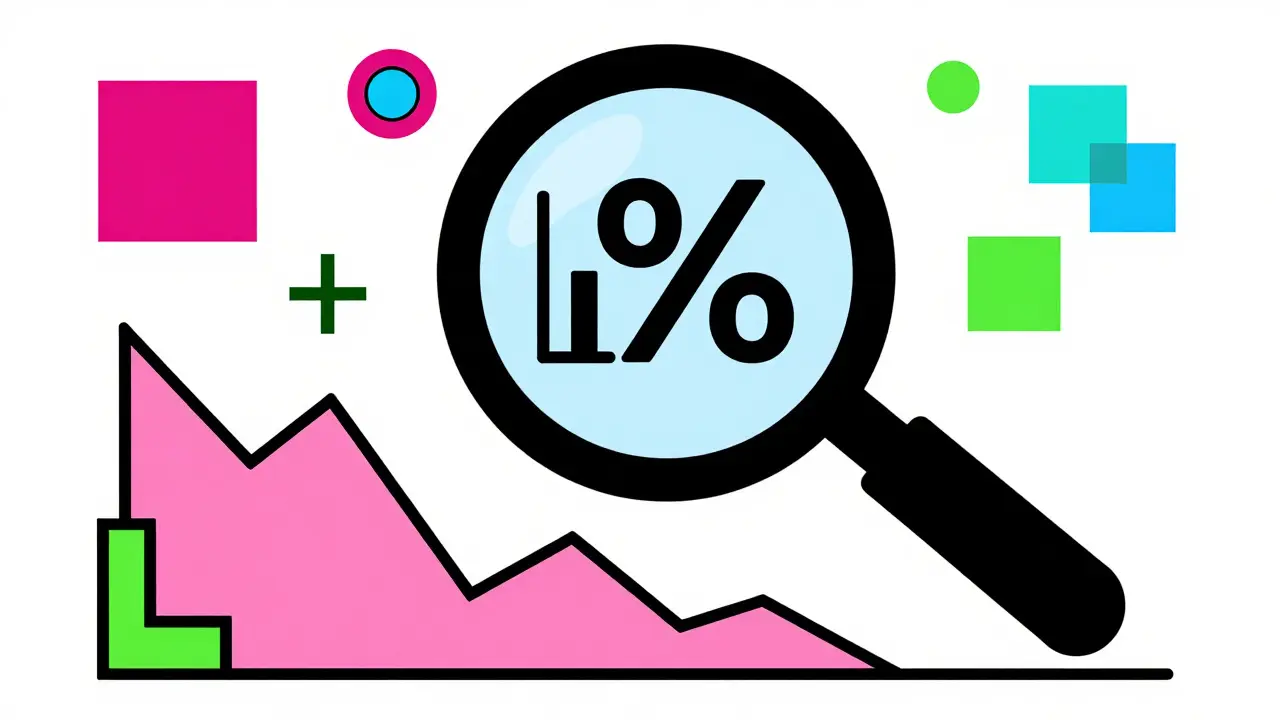 Abstract magnifying glass inspecting stock chart with geometric shapes