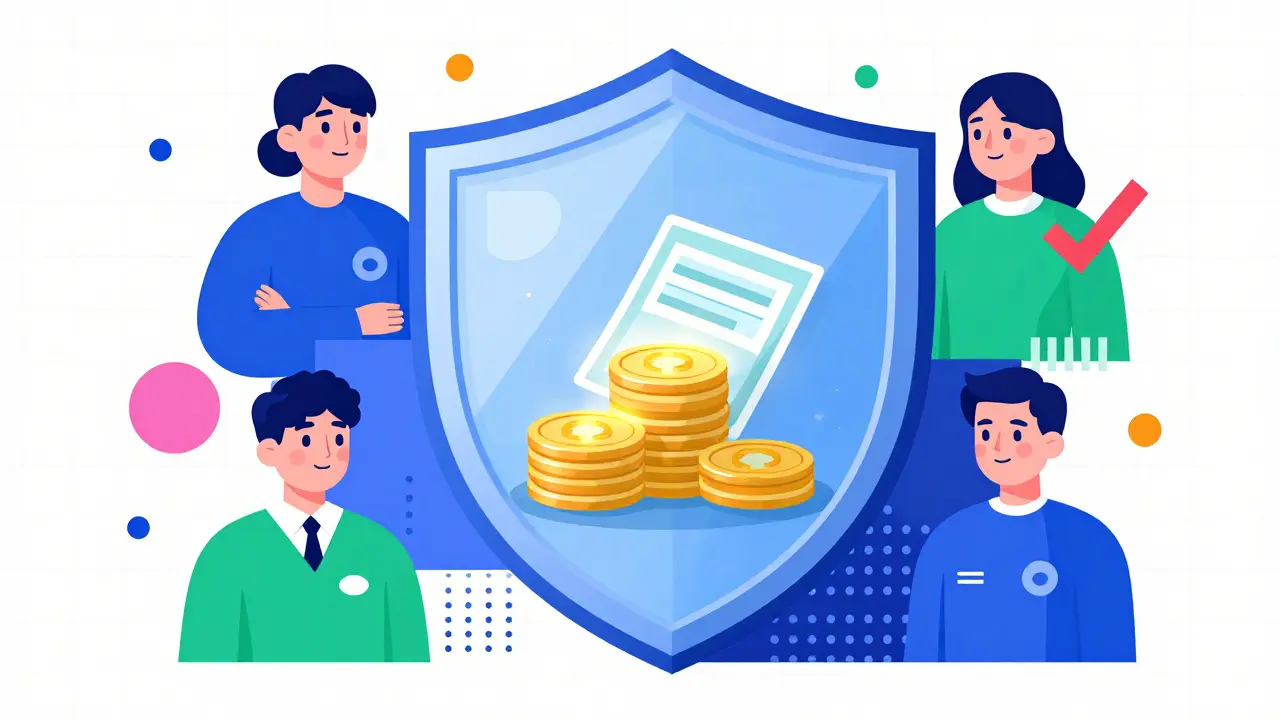 Abstract Memphis design showing a geometric shield protecting digital assets for investor safety.