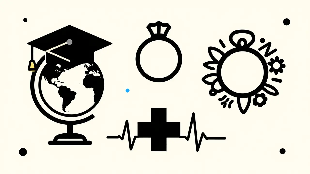 Abstract Memphis icons for education, marriage, and medical reasons for NPS withdrawal.