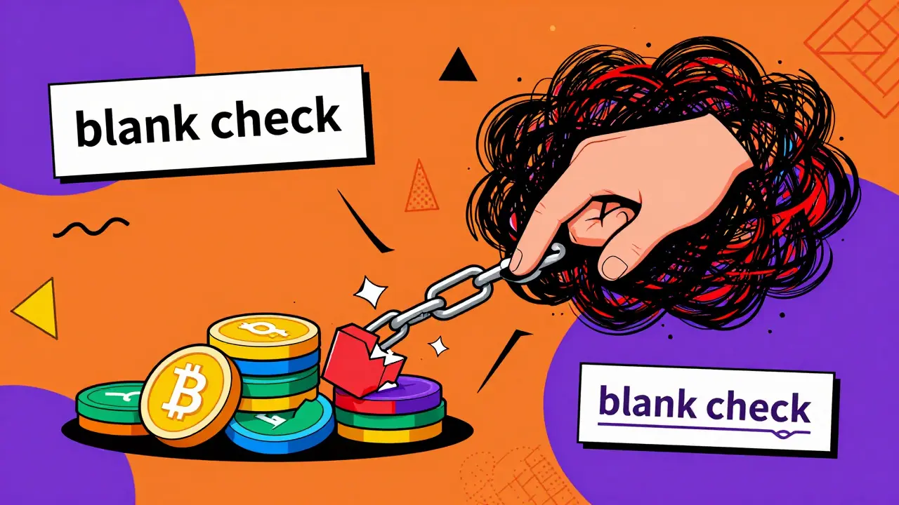 Abstract Memphis illustration showing crypto tokens being stolen via malicious approval