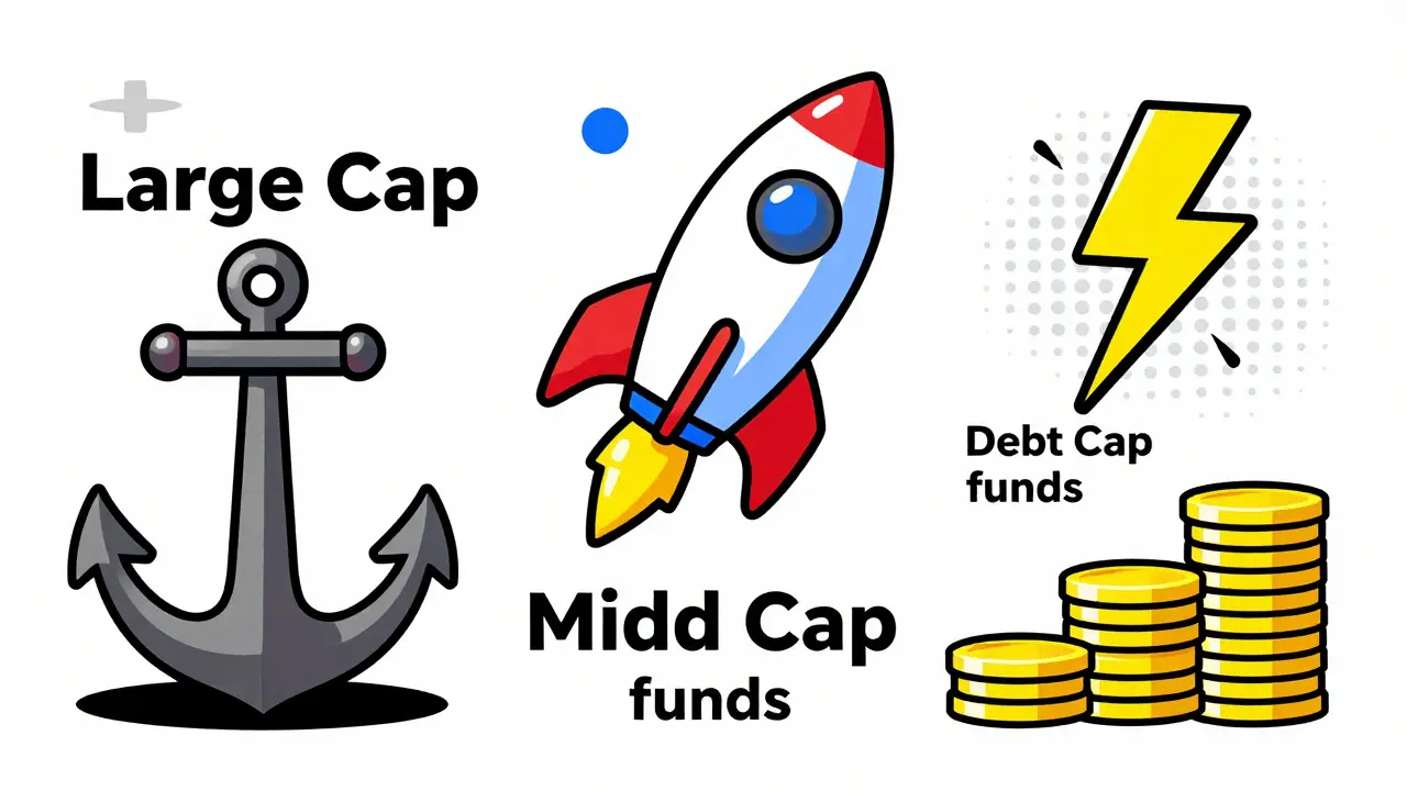 Colorful Memphis design icons representing different mutual fund categories