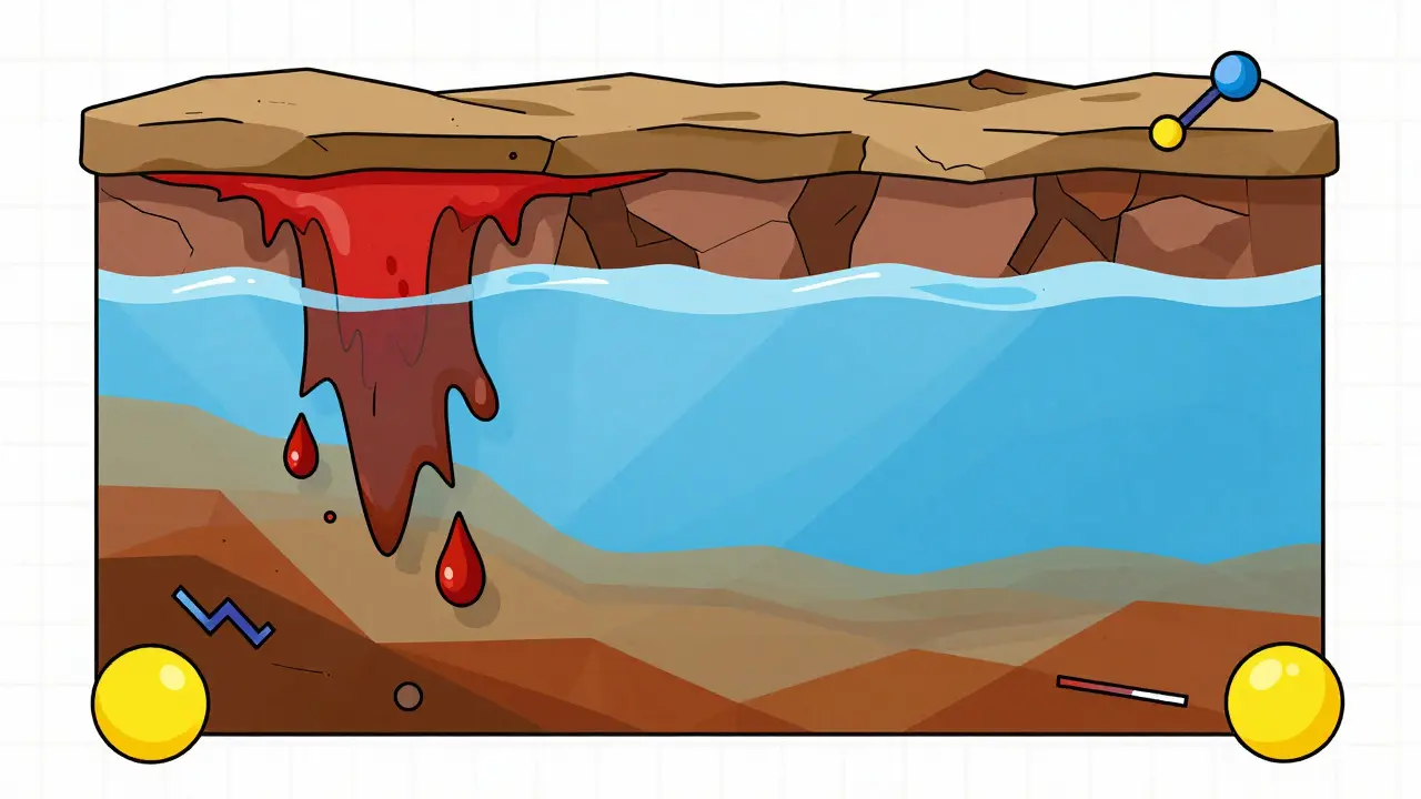 Diagram showing acid mine drainage contaminating water streams