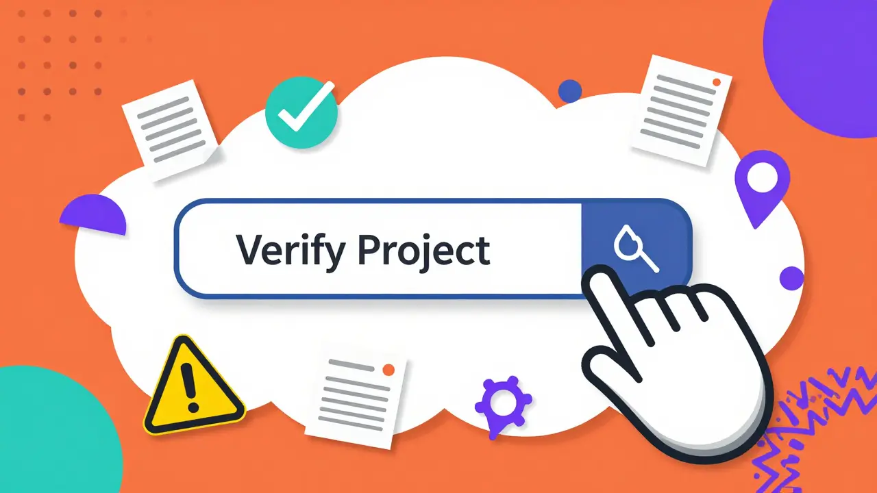 Graphic showing a mouse clicking a verify button surrounded by checkmarks and warning icons.