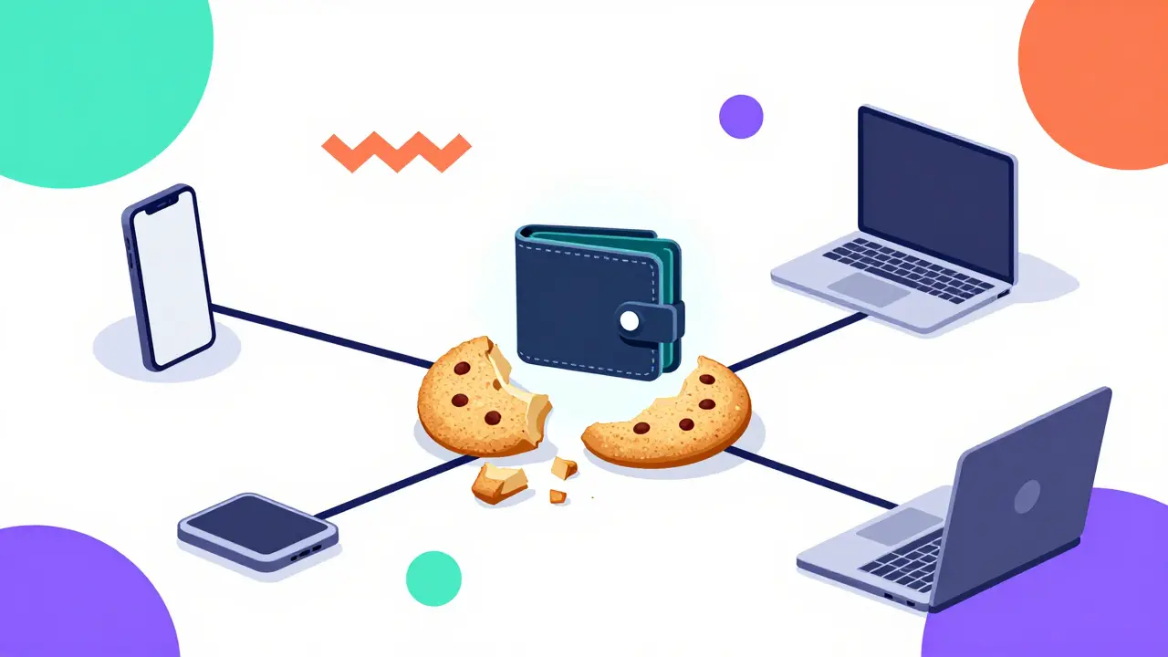 Illustration comparing crumbling cookies to stable crypto wallets