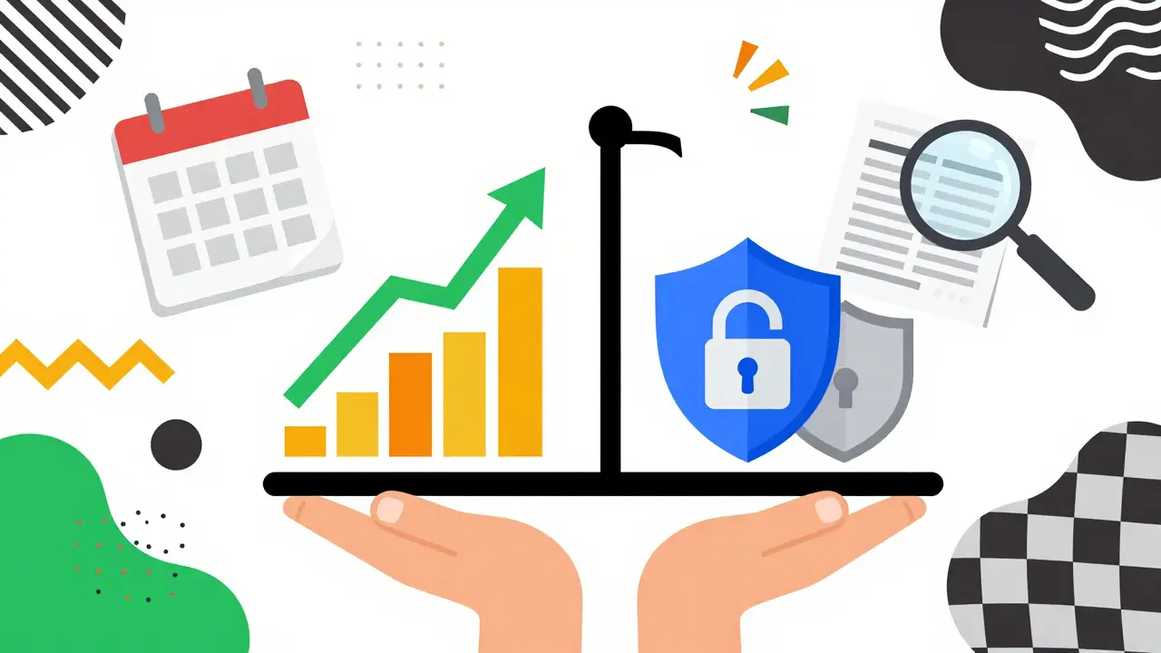 Stylized balance scale showing equity growth and debt security icons