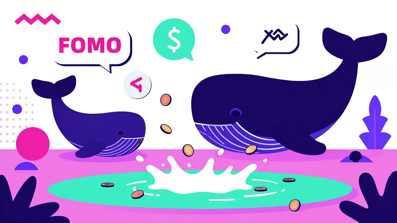 Whale impacting shallow coin pool, Memphis illustration