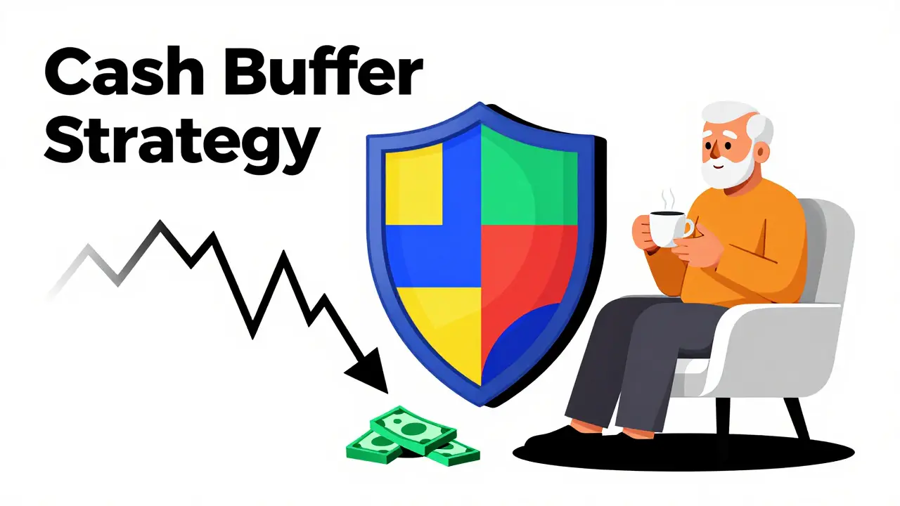 A cash buffer shield protecting retirement income from volatile market crashes.