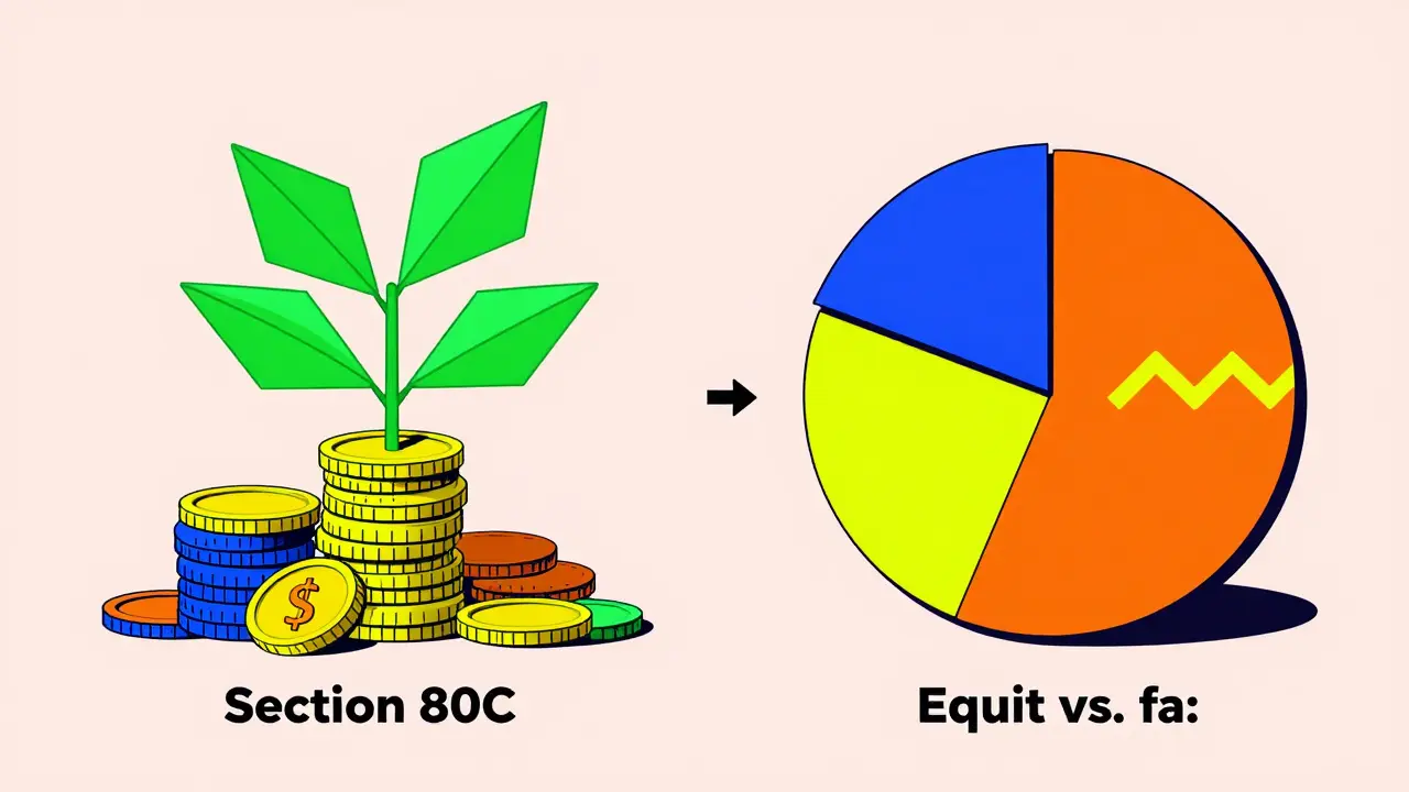 Abstract coins turning into plants and geometric pie chart