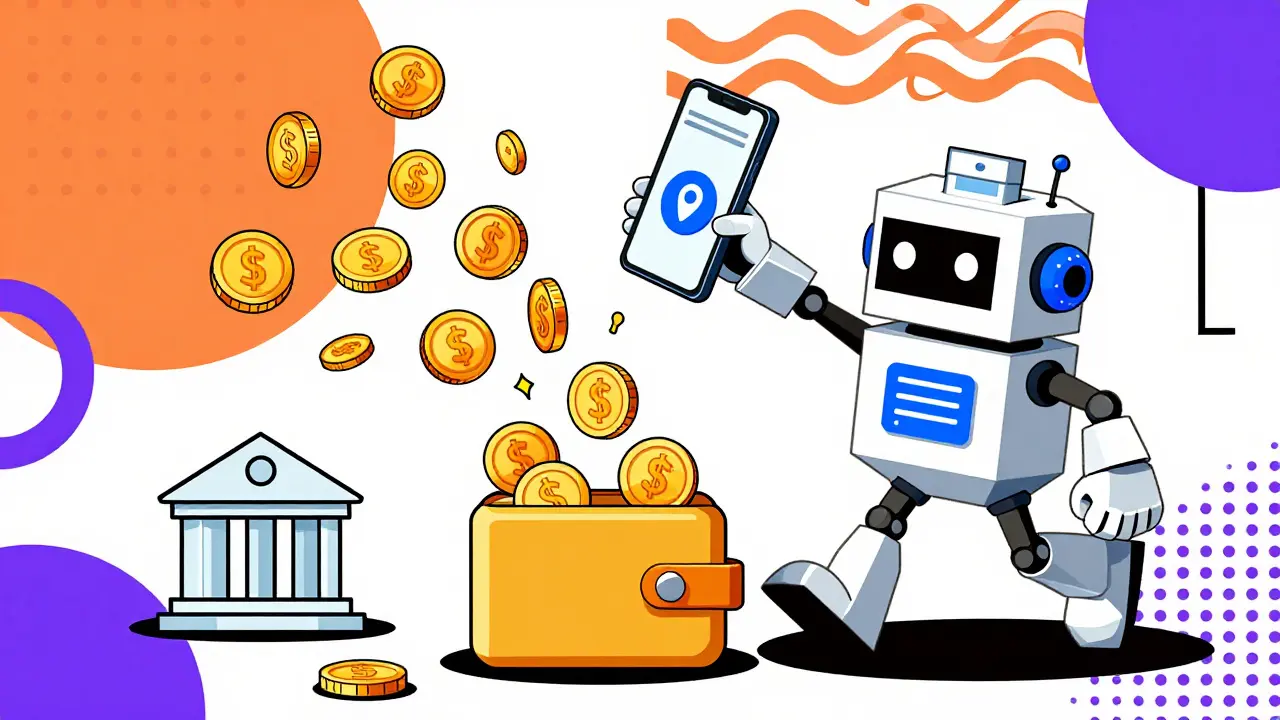 Automated crypto conversion flowing into bank and mobile wallets