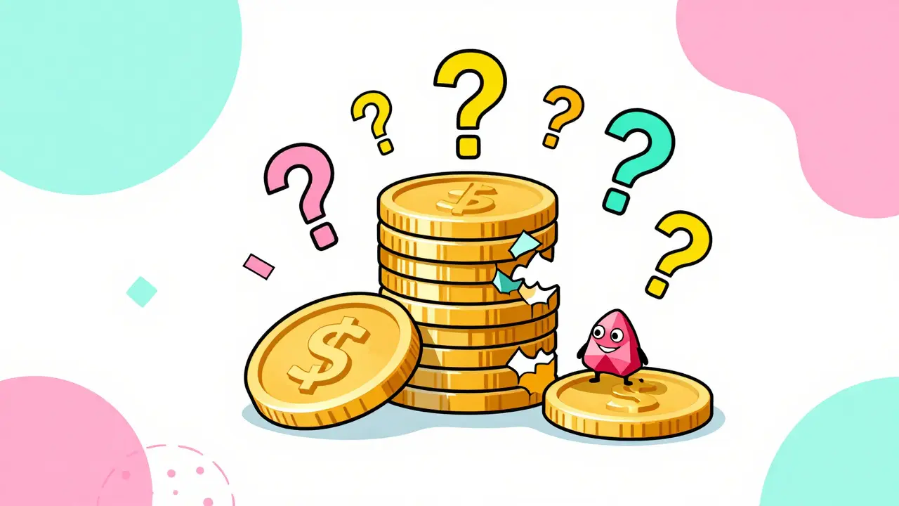 Gold coins being nibbled by abstract monster shapes representing trading fees and risks.