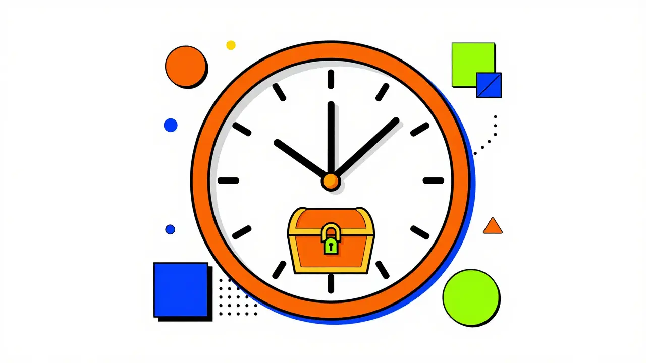 Graphic of a clock and locked chest representing 5-year lock-in