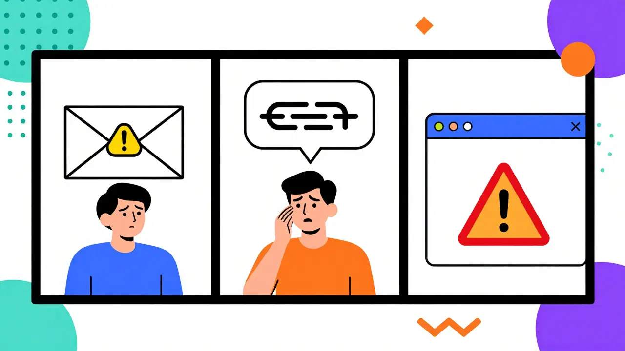 Abstract icons of fake emails and chats representing phishing scams
