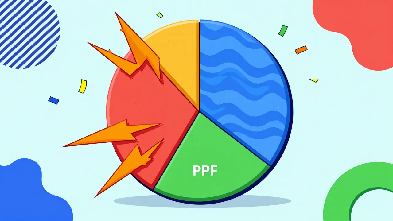 Abstract pie chart with lightning and wave patterns