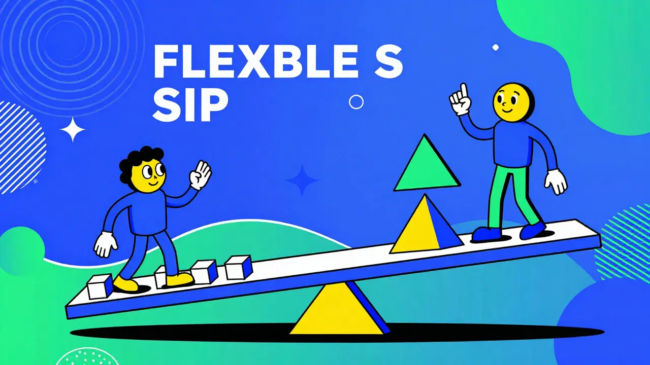 Cartoon showing flexible investing adapting to market changes with geometric art