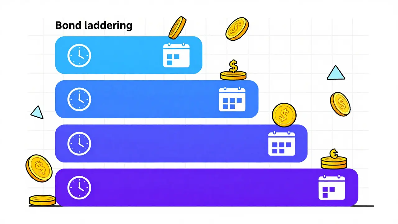Colorful stepped ladder representing bond maturity strategy