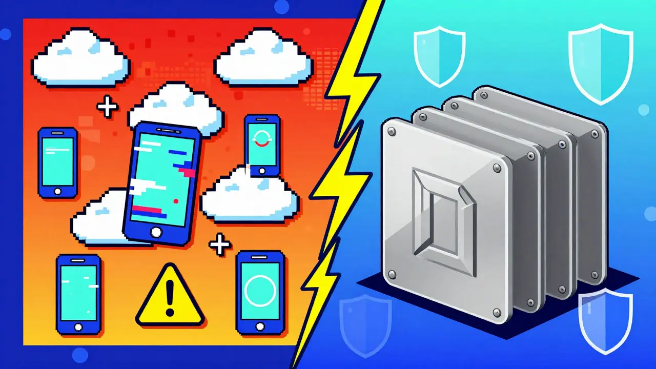 Contrast between risky cloud storage and safe metal backups for crypto keys