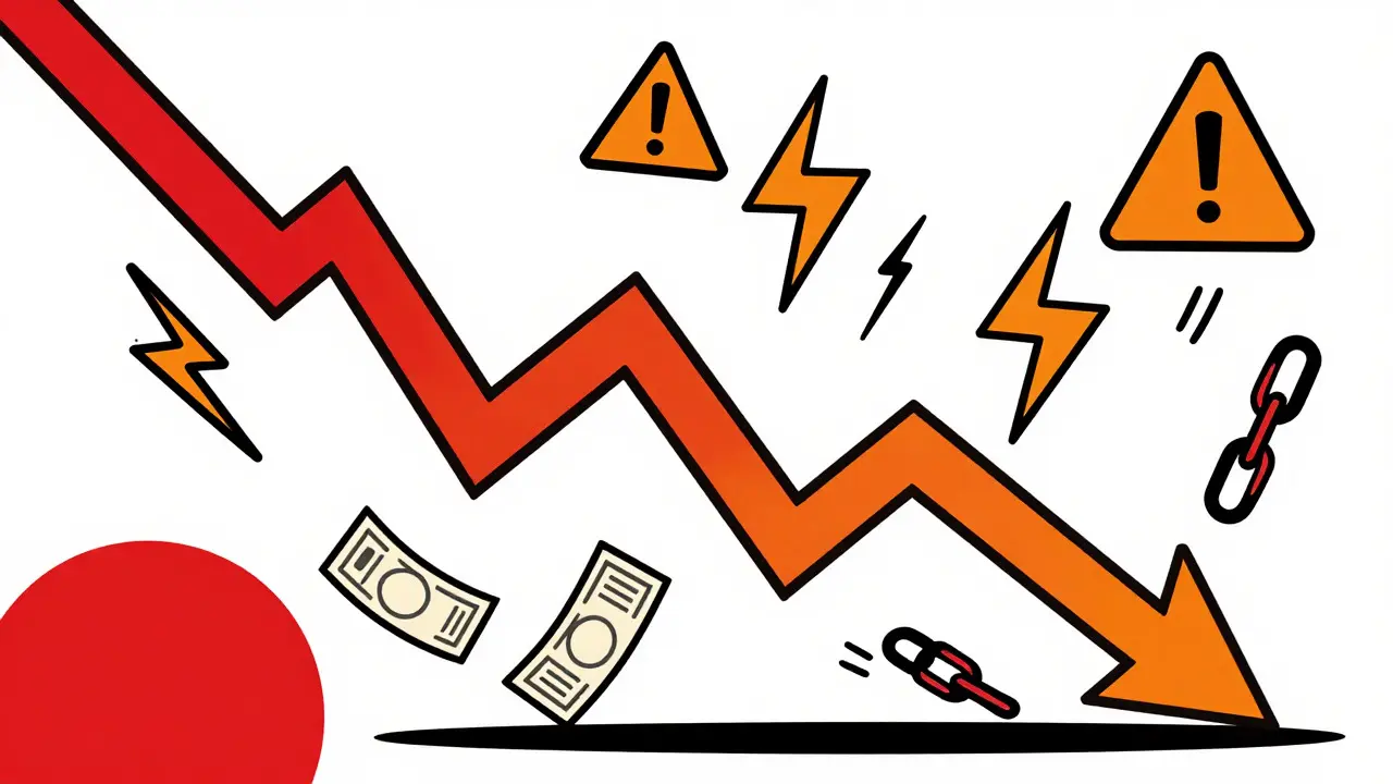 Memphis style graphic showing downward stock spiral and margin call risks