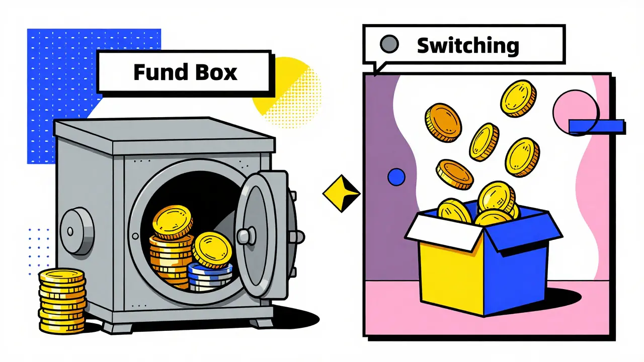 Visual comparison of fund redemption versus switching assets