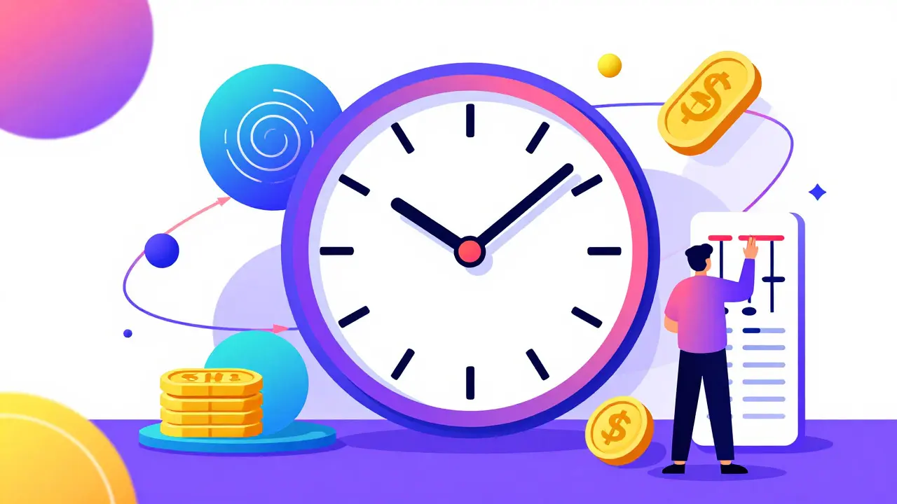 Abstract clock and orbiting shapes illustrating portfolio rebalancing concepts