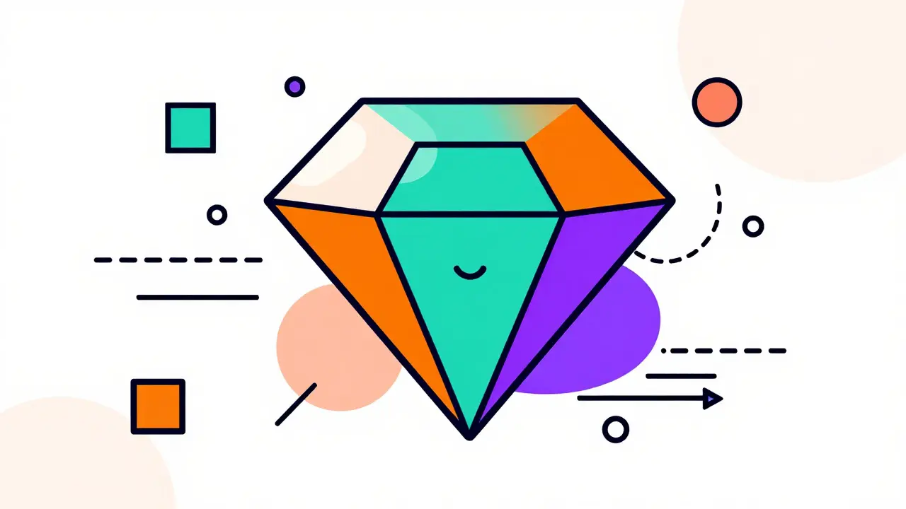 Colorful Memphis style art showing an NFT token connected by data lines, symbolizing blockchain tracking.