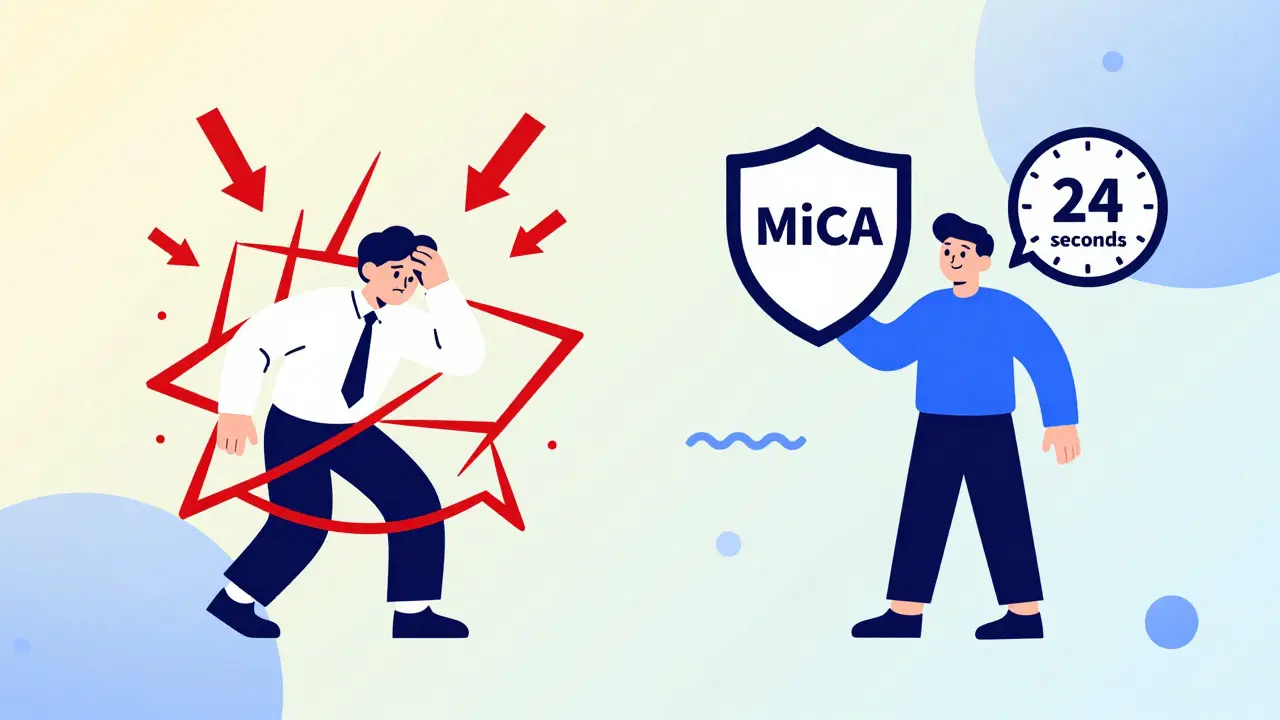 Contrast between volatile crypto risk and secure fiat conversion
