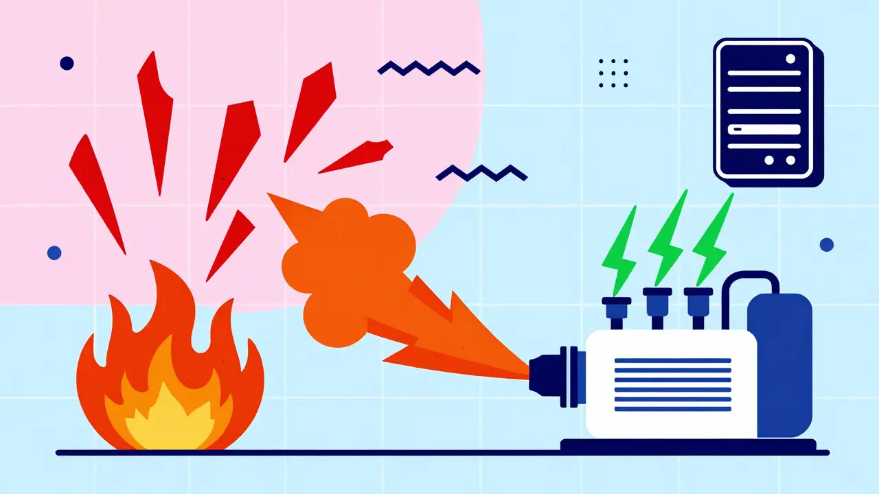 Graphic illustration of methane gas being captured by generators to power servers.