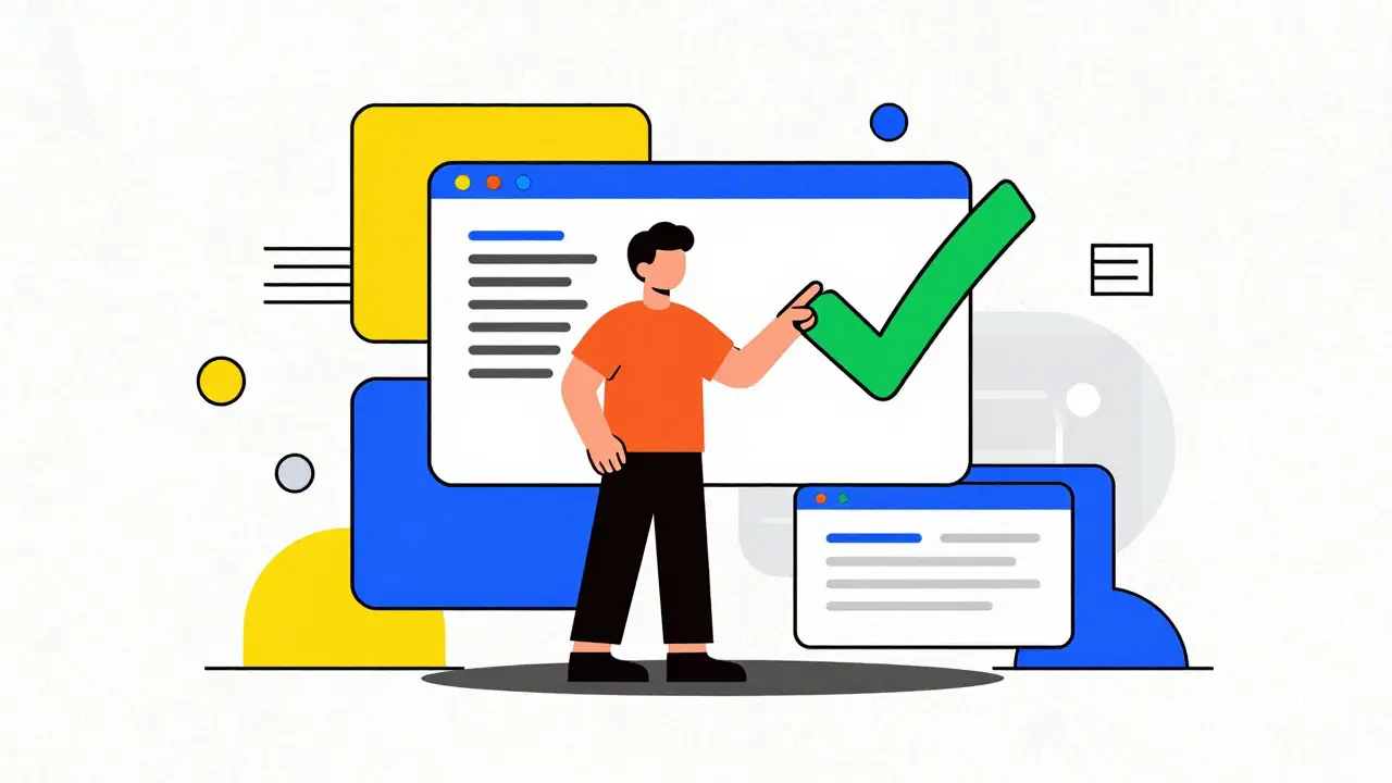 Illustration of a user interacting with a simplified digital interface with positive feedback
