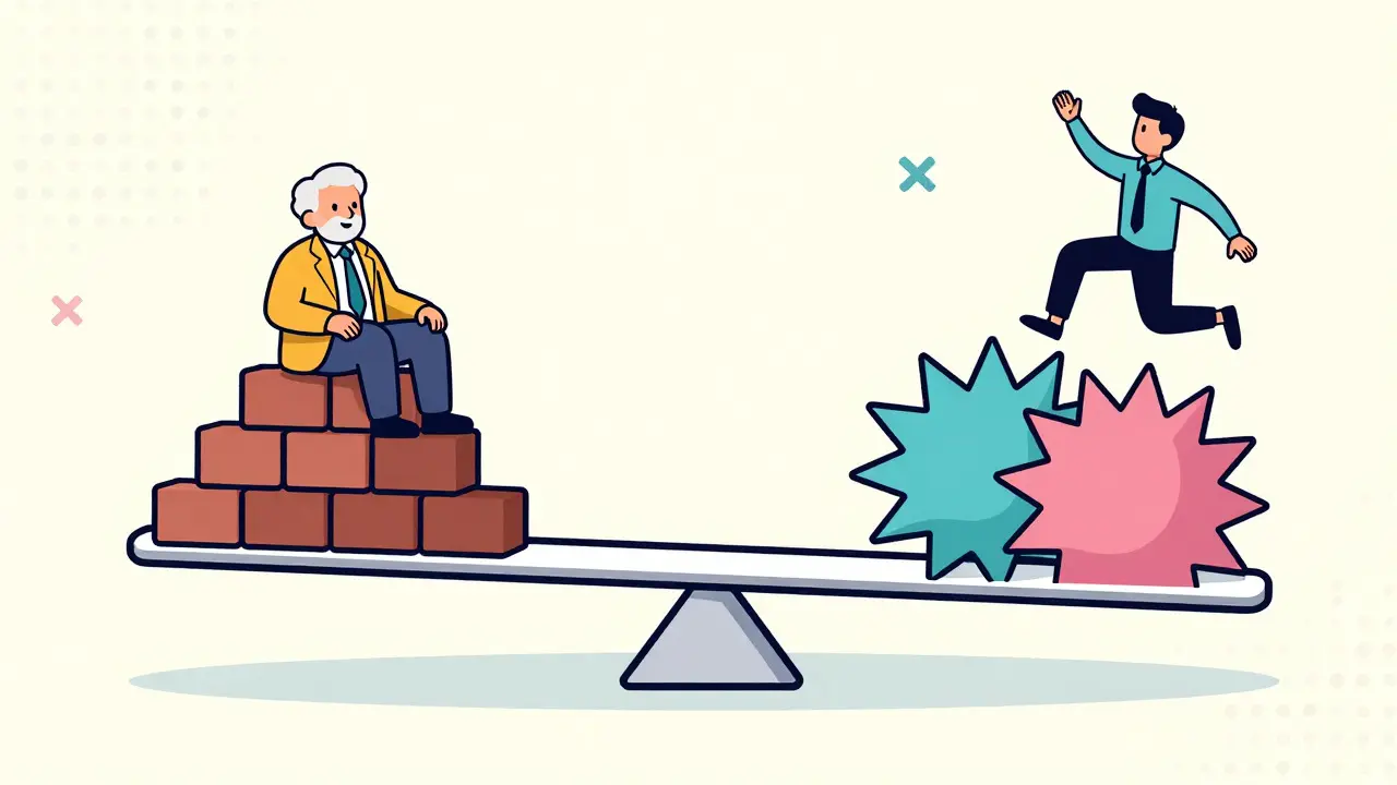 Memphis design seesaw balancing safe deposits and risky investments