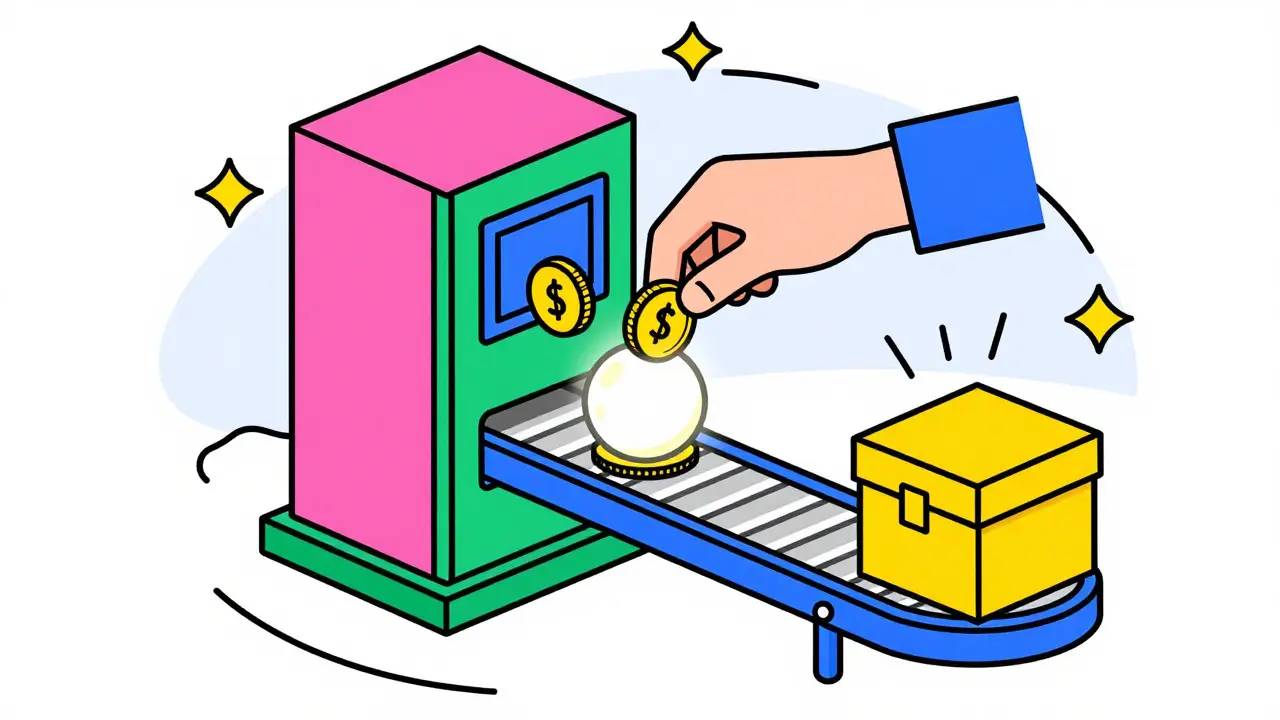 Memphis style illustration showing the flow of funds into a demat account