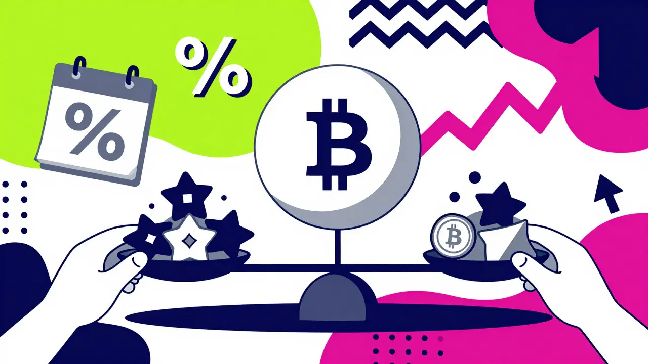 Scale balancing large coin and small volatile tokens, illustrating portfolio rebalancing.