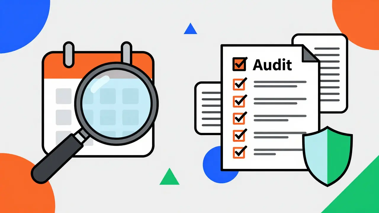Split illustration comparing limited attestation vs full audit using magnifying glass and checklist
