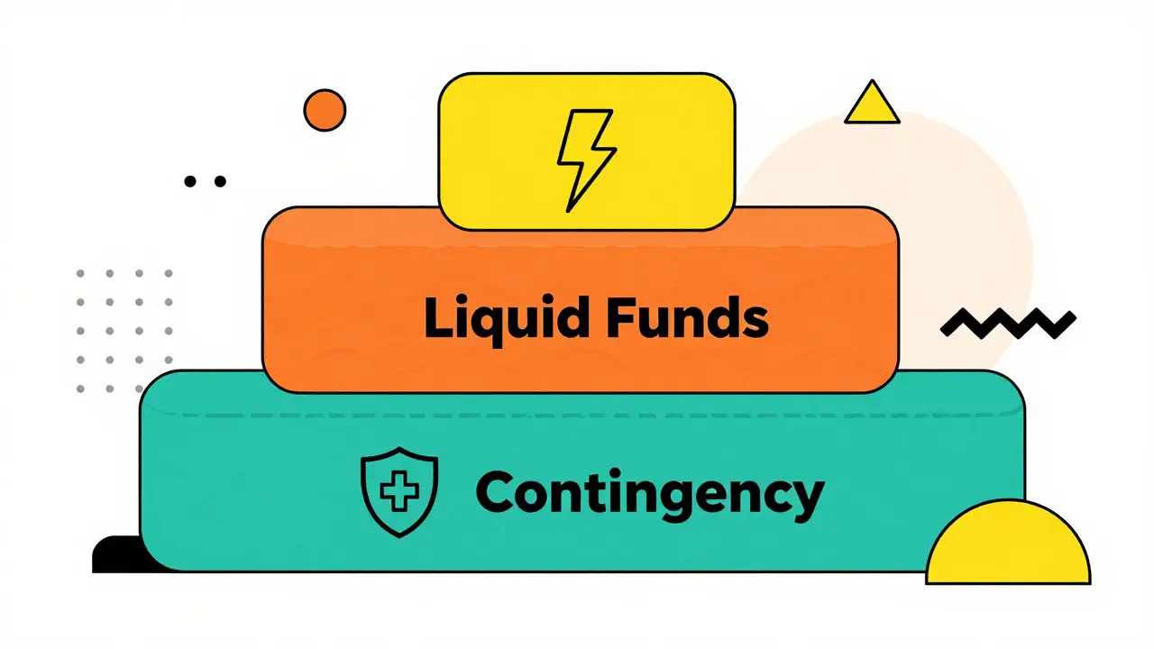 Three-layer stack representing emergency fund buckets in Memphis style