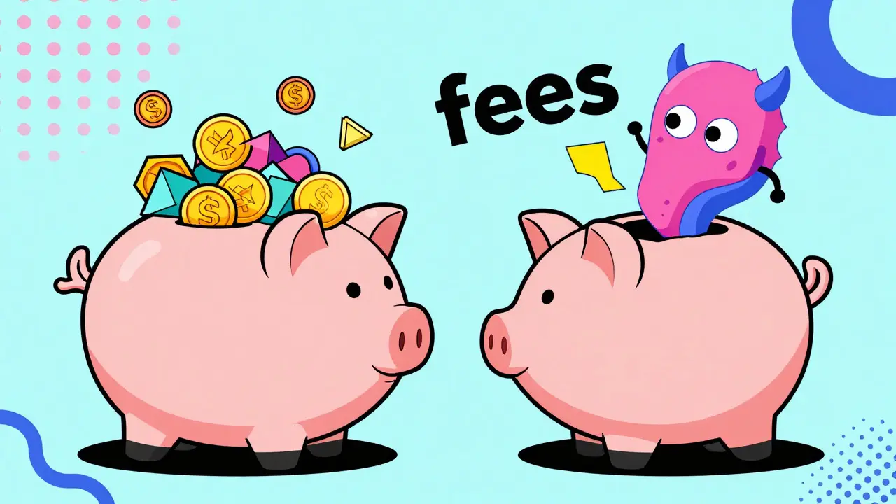 Visual metaphor showing fees reducing savings over time