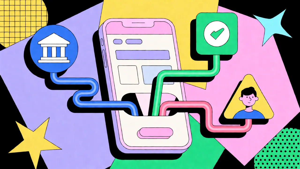 Abstract illustration of digital connections between investor, bank, and registrar